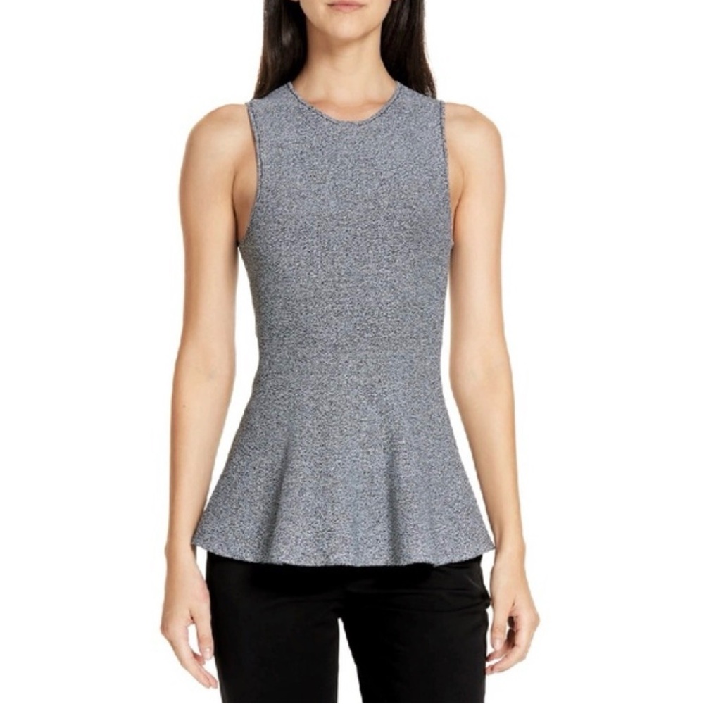 Ann Taylor Jacquard-weave Sleeveless Peplum Top in Black & White Size Medium